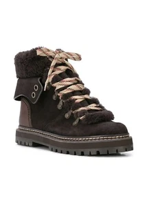 NEW $495 See By Chloe Eileen Brown Suede Shearling Snow Combat Boots Ankle Sz 36 - Picture 1 of 12