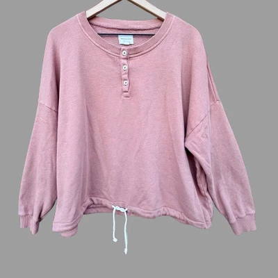 Sudadera American Eagle Henley LG Rosa Polvoriento Cordón Cintura Acogedora Suave Niña Foto 1 de 4