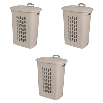 Sterilite Ultra Wheeled Hamper, Laundry Basket with Lid and Handle, Grey, 3 Pack - Image 1 of 4