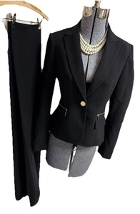 Calvin Klein Hosenanzug Gr. 2 Zweiteiler Set MOD Goldfarben Reißverschluss Schwarz Power Suit - Bild 1 von 20