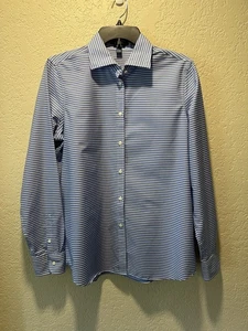 Chaps Womens Large No Iron Long Sleeve Blue Stripe Button Up Shirt Blouse Top - Picture 1 of 14