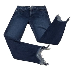 Hudson Colette Womens 28 Mid Rise Skinny Cropped Blue Jeans Destroyed Fray Cuffs - Picture 1 of 14