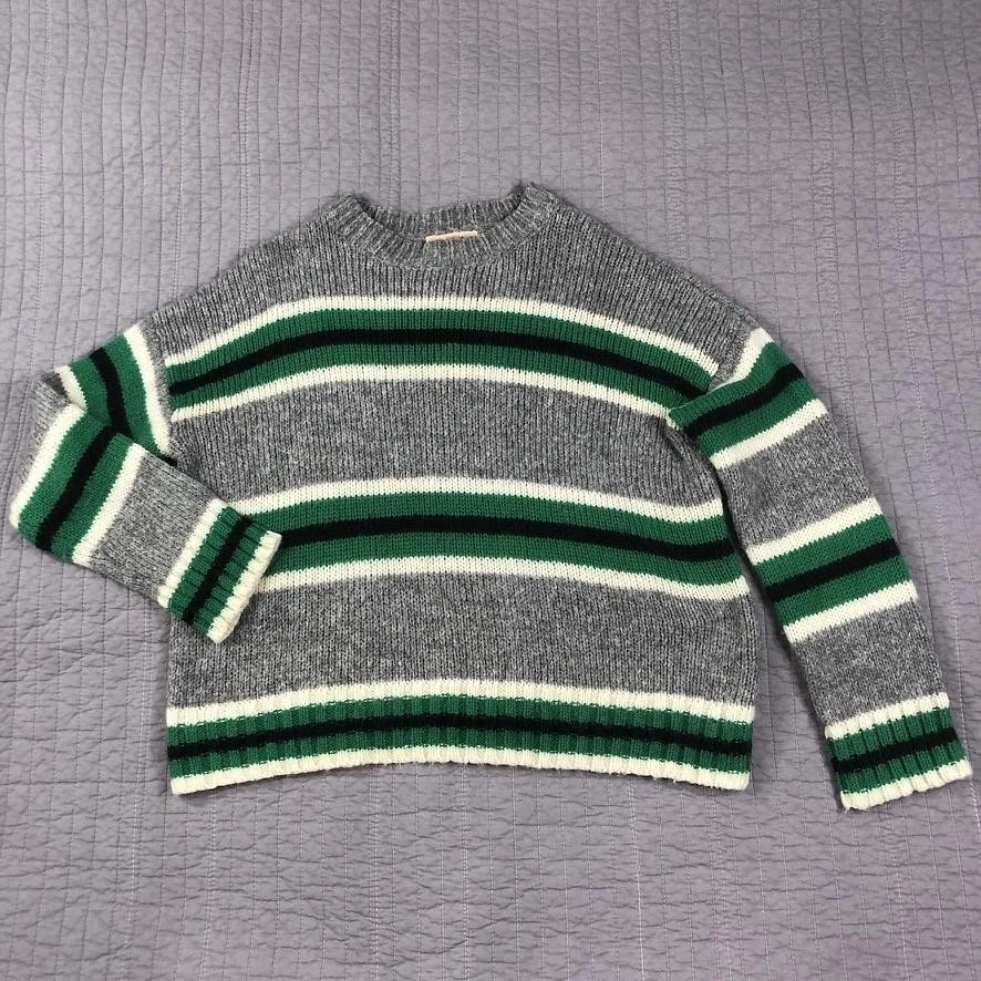 Urban Outfitters Sweater Womens Medium Gray Green Striped Crewneck Wool Mohair - Image 1 of 4