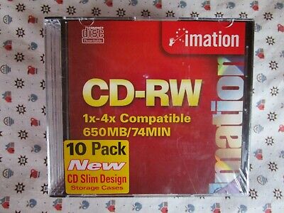 Imation 10 Pack CD-RW 1x-4x Compatible 650MB/74MIN CD Slim Design Storage Cases • 10$