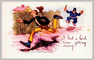 "I Had a Hard Time Getting Away." Policeman Chasing Man 1905 UDB Comic Postcard - Picture 1 of 2