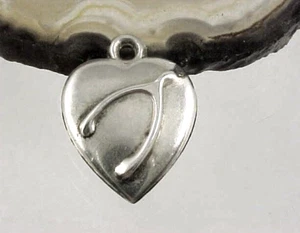 Vintage Sterling Silver PUFFY HEART ~ WISHBONE DESIGN Charm - Picture 1 of 3