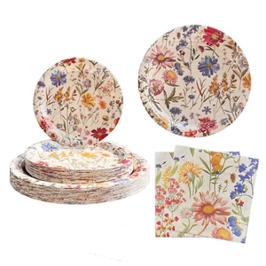 150 Pcs Wildflower Party Supplies Paper Plates and Napkins Spring Floral Baby... - Picture 1 of 5