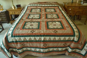 Vintage handgeteilte & aufwendig aufgewendete Sommerbettwäsche, 90"" x 108"", M98 - Bild 1 von 8