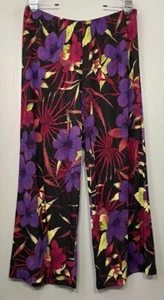 Travel Smith Size Large XL Petite Black Floral Wide Leg Palazzo Pants Resortwear - Picture 1 of 12