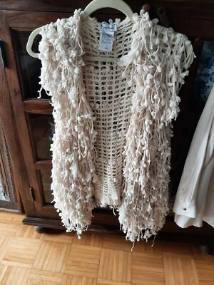 Bebe Knit Vest Long Cream, Boho, One Size Cardigan Vest Sleeveless - Image 1 of 4