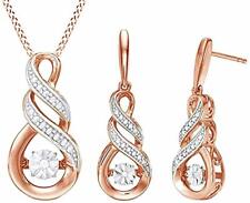 Dancing Natural Diamond Infinity Jewelry Set In 14K Rose Gold Plated Silver