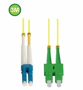 3M LC UPC to SC APC Duplex 9/125 Single Mode Fiber Optic Patch Cable OFNR Yellow - Afbeelding 1 van 1