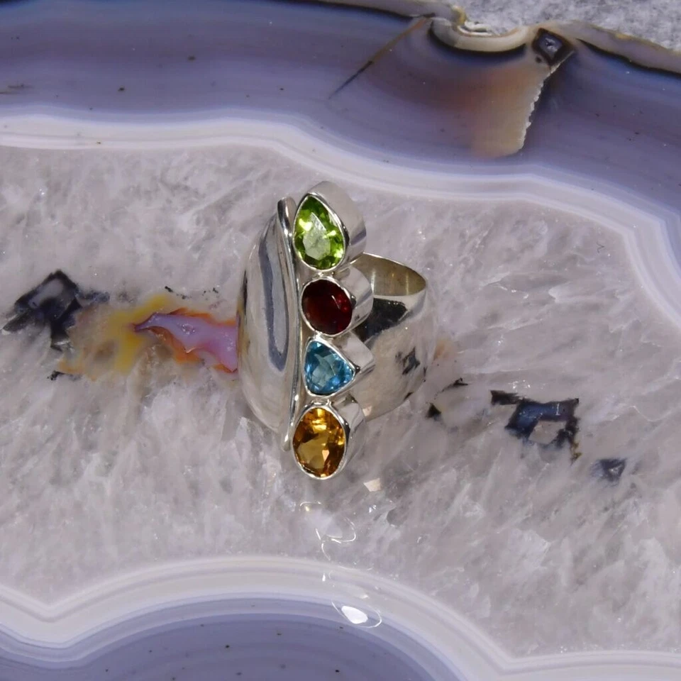 Citrin Ring, 925er Silber, Edelsteinring (21914), Topas, Granat, Peridot - Bild 1 von 1