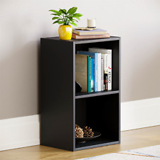 Oxford Bookcase 2 Tier Cube Shelf Storage Display Wood Stand Furniture Black