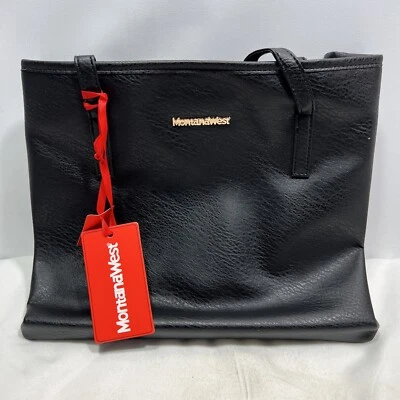 Montana West Vegan Leather Tote Bag, Black ~ NEW - Image 1 of 4