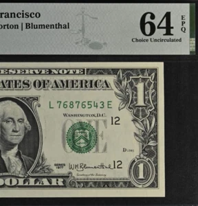 1977 $1 Federal Reserve Note PMG 64EPQ Fancy Serial Number 76876543 - Picture 1 of 3