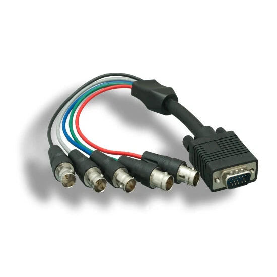 Kentek 1ft VGA HD15 Male to 5BNC Female Video Adapter TV PC Monitor CCTV Black - Image 1 of 1
