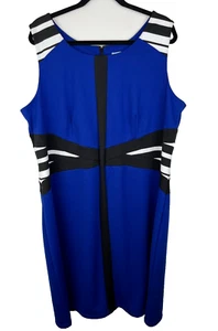 Catherines Kleid Damen 2x 22/24 Blau Midi Etuikleid Ärmellos Viskose Stretch Streifen - Bild 1 von 9