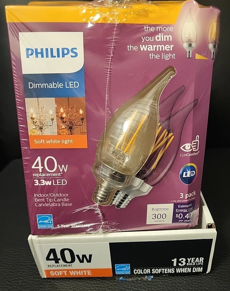 Philips Warm Glow 40w Equivalent Soft White Ba11 Candelabra Decorative LED Light