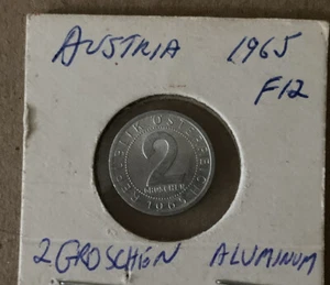 1965 Austria Republik O Sterreich 2 Groschen Aluminum Coin - Picture 1 of 2