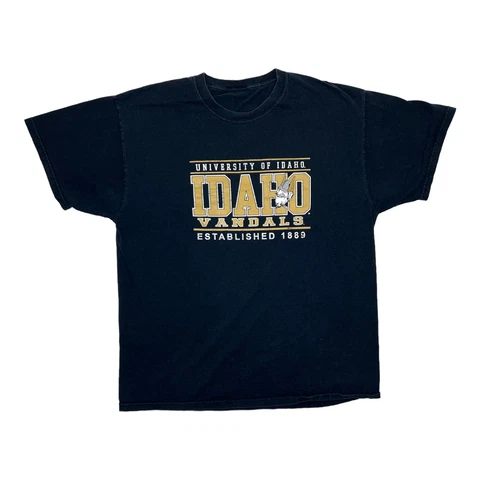 Vintage University of Idaho Vandals T-Shirt Size Large Spell Out Black Cover