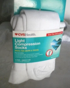 1 PR Women's White Light COMPRESSION SOCKS SZ S - M Knee High CVS Box11 - Picture 1 of 4