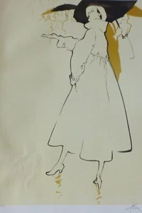 RENE GRUAU Rain, rain HAND SIGNED Lithograph Dior Givenchy illustrator art - Picture 1 of 5