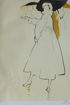 RENE GRUAU Chuva, chuva ASSINADA À MÃO Litografia Dior Givenchy arte ilustradora - Imagem 1 de 4