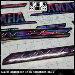 2004 Yamaha Banshee 350 HOLOGRAPHIC Decals PURPLE HIGH TECH THIN GRAPHICS NEW - Picture 1 of 10