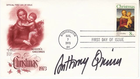 ANTHONY QUINN hand signed 1973 FDC first day cover autographed Christmas Madonna Cover