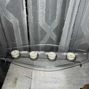 Party Lite elegantes Teelicht Herzstück nicht mehr produziert P 91853 Glas/Silber 16"x3 - Bild 1 von 3