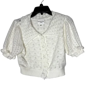 Willow & Wind Womens Crop Sweater Cardigan S Collar Coquette Vanilla Girl Soft - Picture 1 of 10