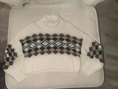 Suéter Forever 21 preto bronzeado xadrez design gola tartaruga tamanho G - Imagem 1 de 3