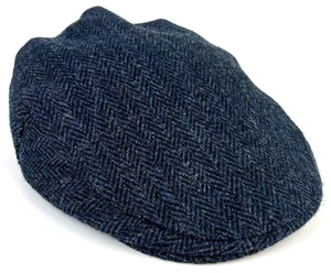 Cappello berretto piatto Glencroft Harris tweed newsboy lana spina di pesce UK 2XL 7-5/8 blu - Foto 1 di 9
