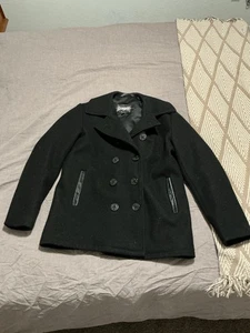 Schott Pea Coat Size Large Black - Picture 1 of 4