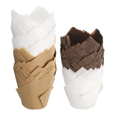 150 Tulpen Backförmchen Cupcake Muffins Liner Papier (3,1x2" Braun/Weiß/Kaffee/) - Bild 1 von 4