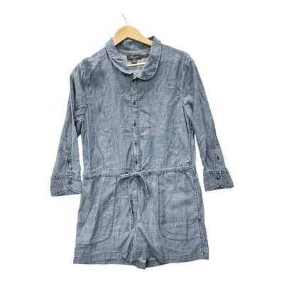 ANTHROPOLOGIE LEVEL 99 Med P Blue Chambray Linen Blend Romper Cottage Festival - Image 1 of 4