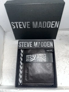 Steve Madden Men’s Passcase Wallet 100% Genuine Leather RFID Protection NIB - Picture 1 of 8