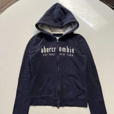 Vintage Abercrombie & Fitch Hoodie Sweatshirt Kids XL Full Zip Blue Embroidered - Image 1 of 4