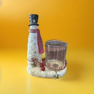 Muñeco de nieve Yankee Candle usado con campanas candelabro votivo 2012 Foto 1 de 4