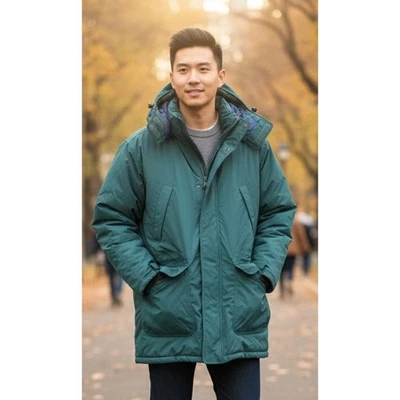Lands End Goose Down Insulated Parka Hooded Winter Coat Men's Size L 42-44 Green - Image 1 of 4
