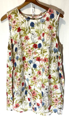 J Jill Love 亚麻无袖纽扣背面花卉束腰上衣 L 码 — 第 1/3 张图片