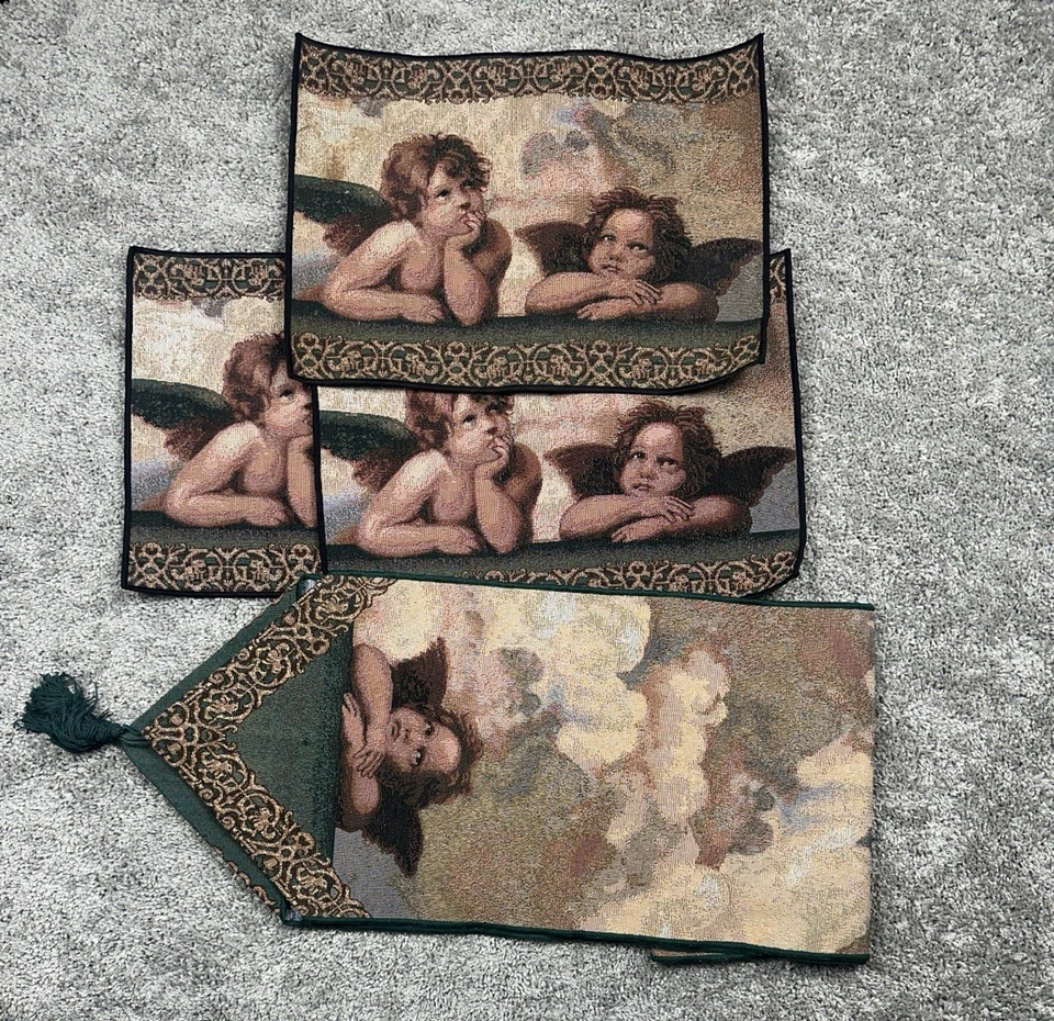 复古桌椅 3 件套和 1 件套桌转角图案厨房用餐挂毯 — 第 1/1 张图片