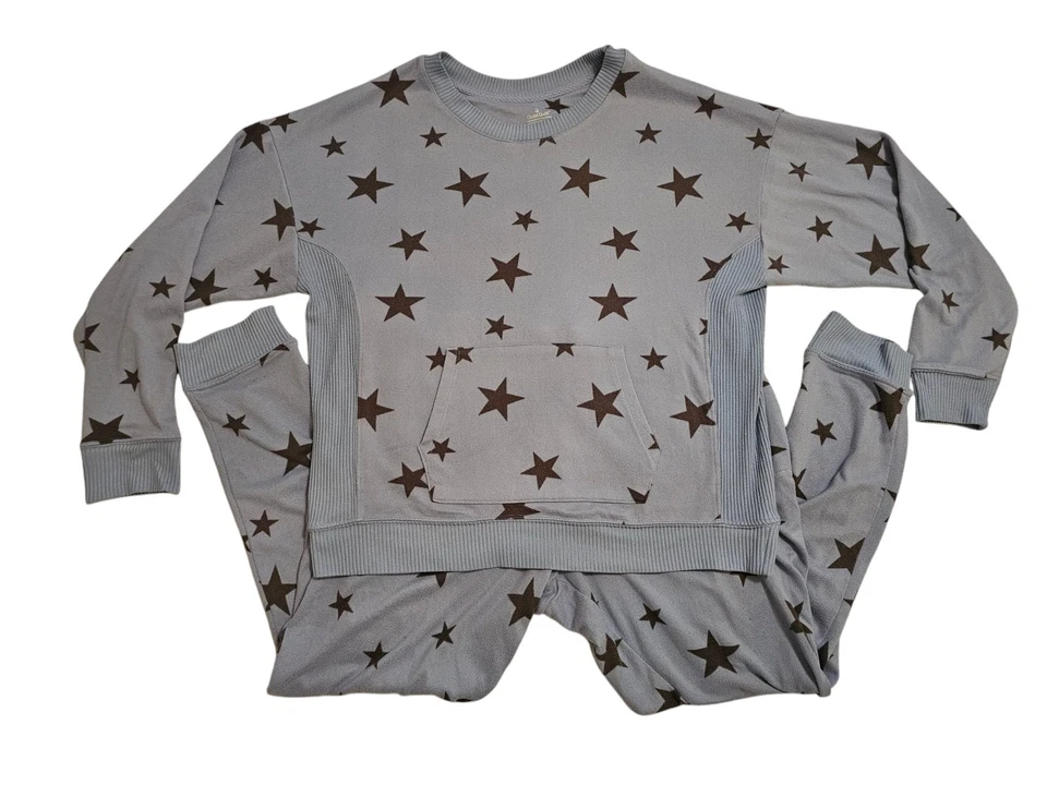 Conjunto Loungewear Cuddl Duds Canguru Bolso Azul Estrelas Tamanho G - Imagem 1 de 4