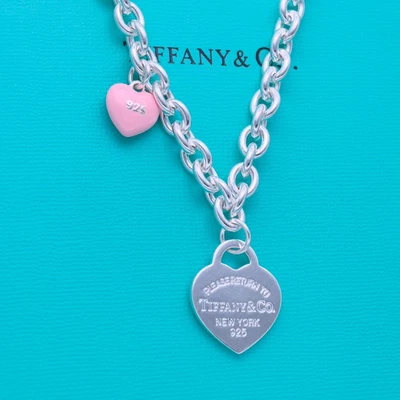 925 Пробы розовый сердце в форме подвеска коренастый ожерелье - Изображение 1 из 4