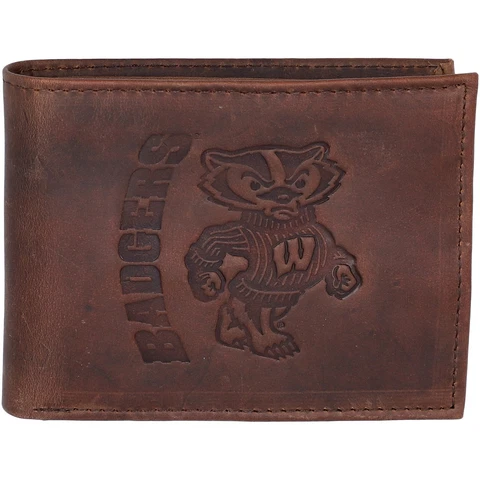 Brown Wisconsin Badgers Bifold Leather Wallet Cover