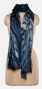Nuevo lujo Indigo Blue Print Lana y seda Bufanda de invierno / Stole / Chal de invierno - Imagen 1 de 5