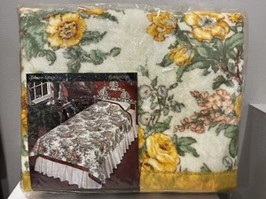 Vintage Beacon Hathaway Cottage Blanket Twin or Full Size Yellow Floral - Picture 1 of 5
