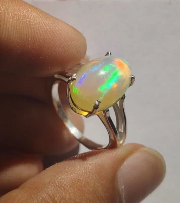 Anello opale di fuoco naturale dichiarazione anello in argento sterling 925... - Immagine 1 di 4