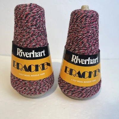 Riverhart 4 ply Wool Boucle Yarn Tweed Pink Black Cone Spools Moth Proofed - Image 1 of 4